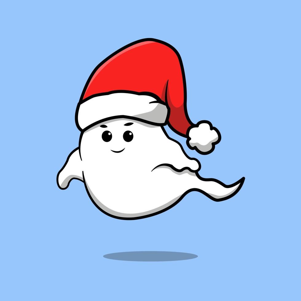 lindo fantasma llevar gorro de santa mascota vector