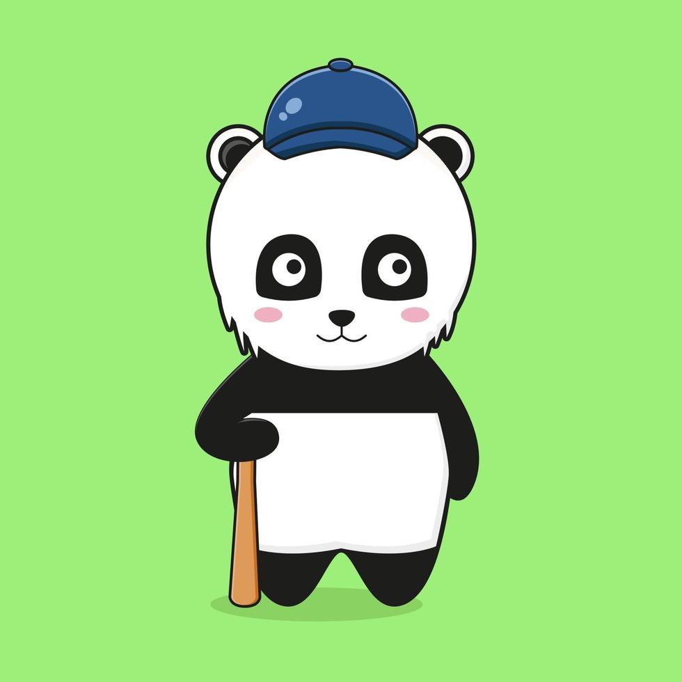 lindo panda mascota personaje ilustración jugar béisbol vector