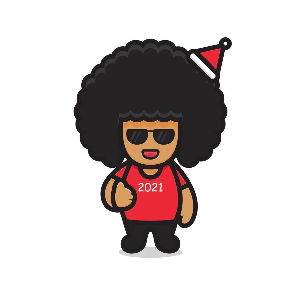 lindo personaje de niño afro con sombrero de santa claus vector