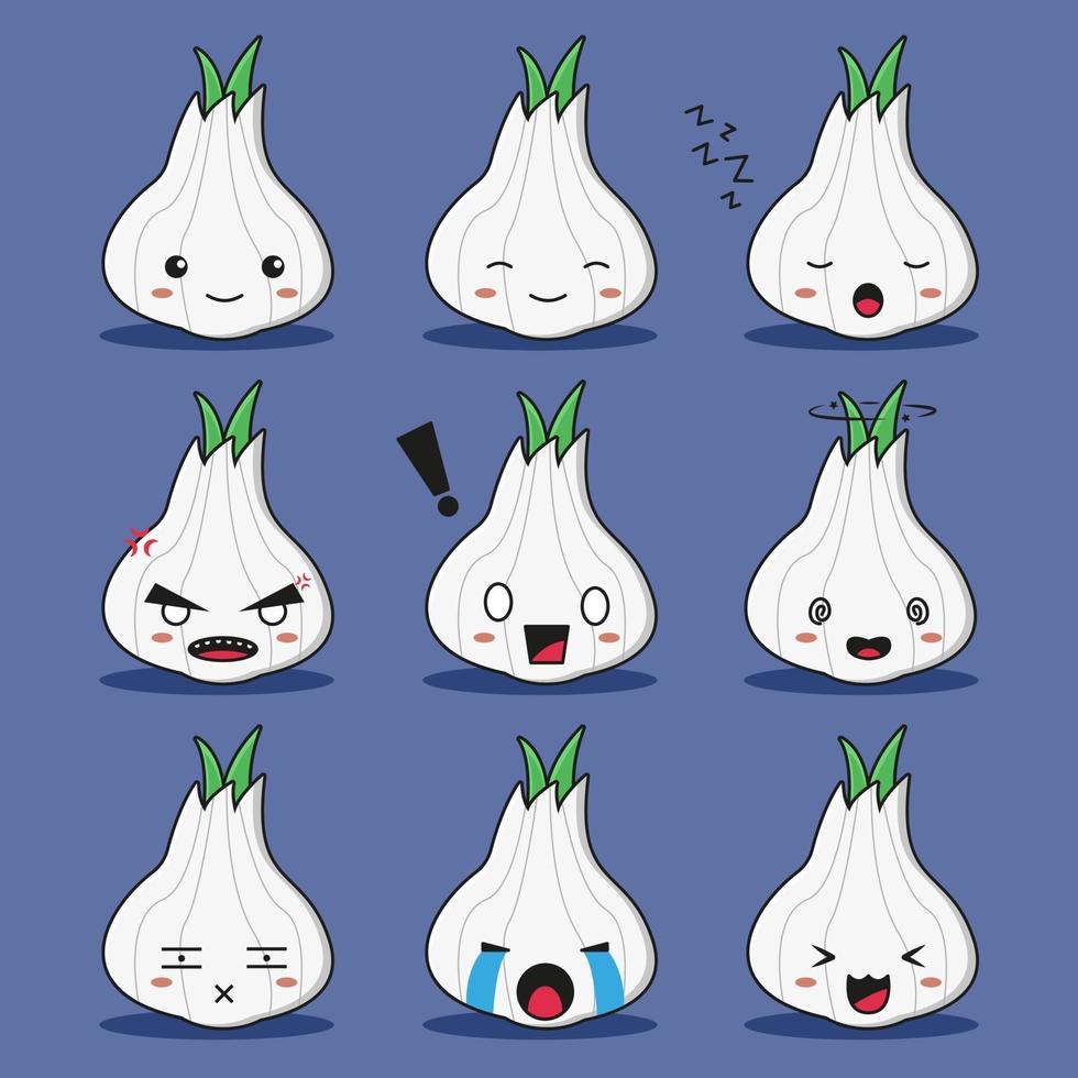 set of cute garlic mascot character vector