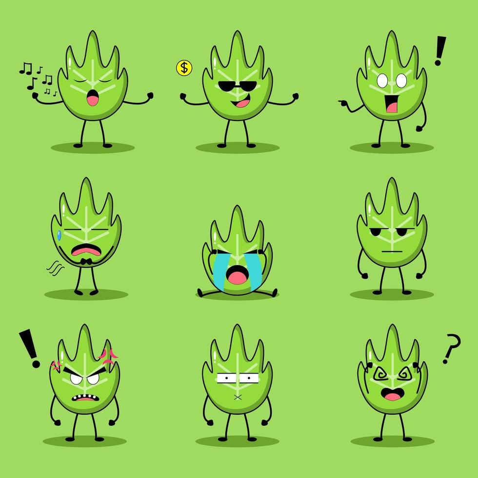 Cute Green Leaf Mascot Set vector