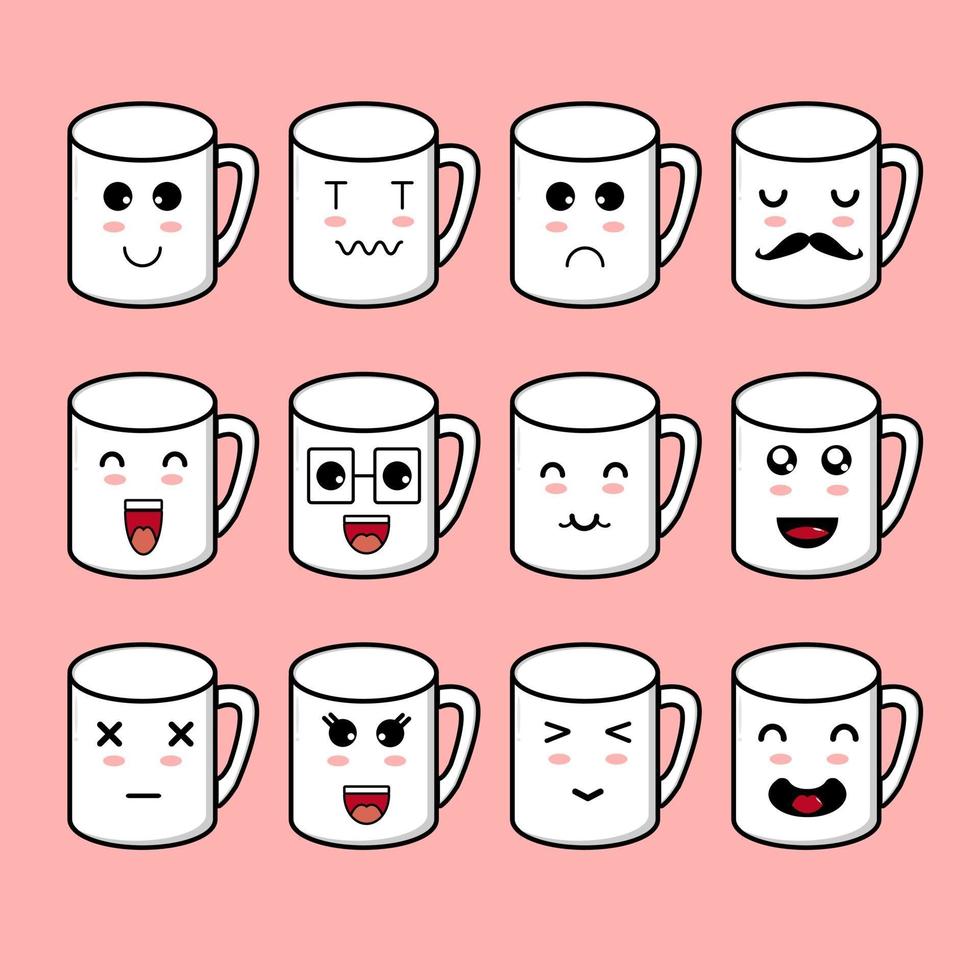 Cute Mug Character Set vector
