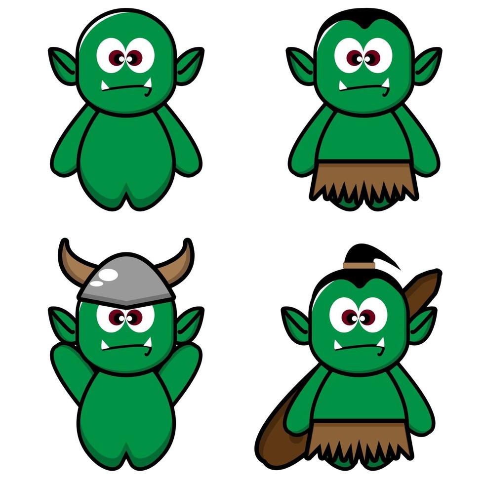 Cute Orc Set and Silhouette vector