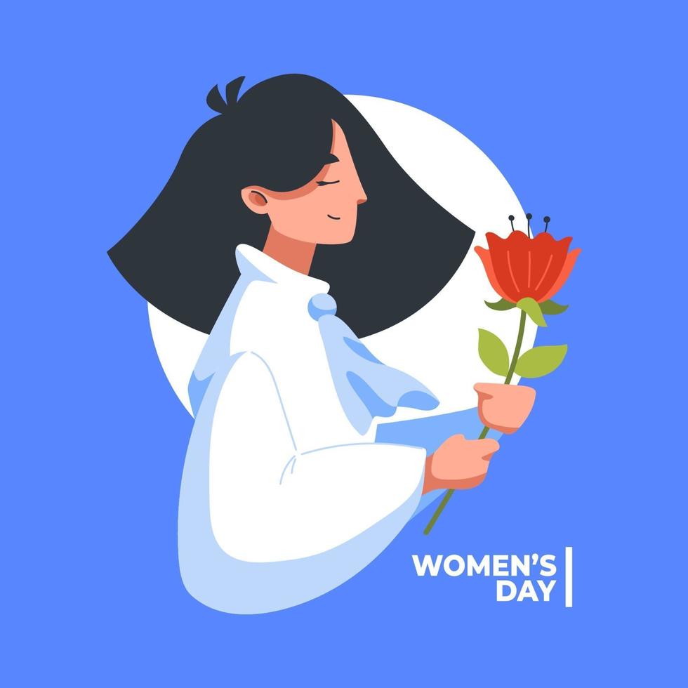 Ilustración plana de hermosa y linda niña en la celebración del día internacional de la mujer. vector