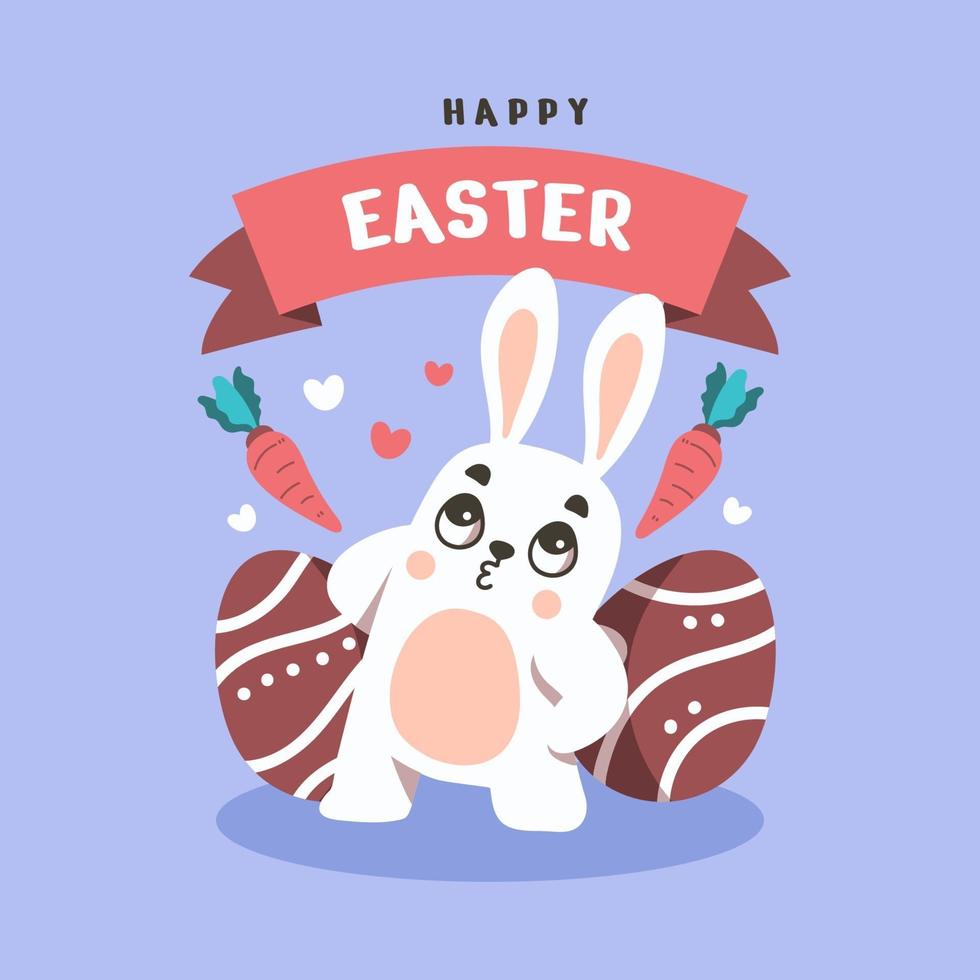 conejito feliz plano en el fondo del día de pascua vector