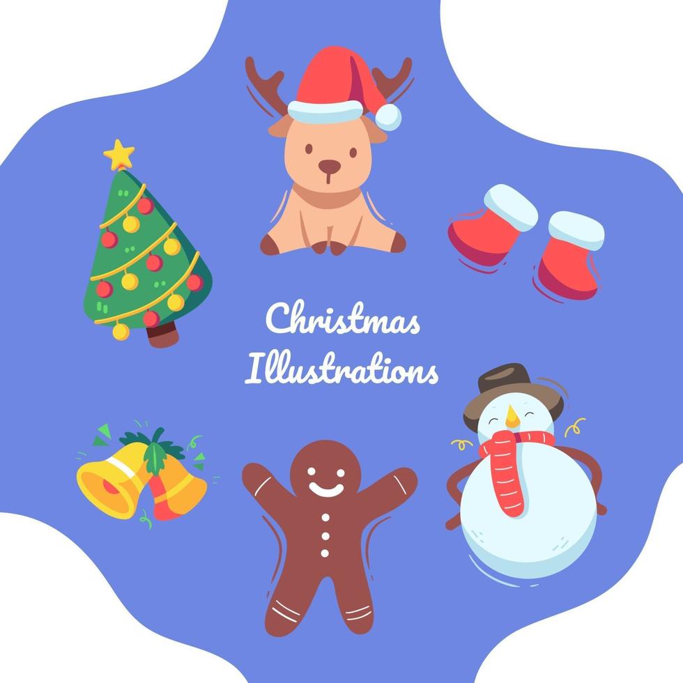 lindas y coloridas ilustraciones de navidad en el invierno vector