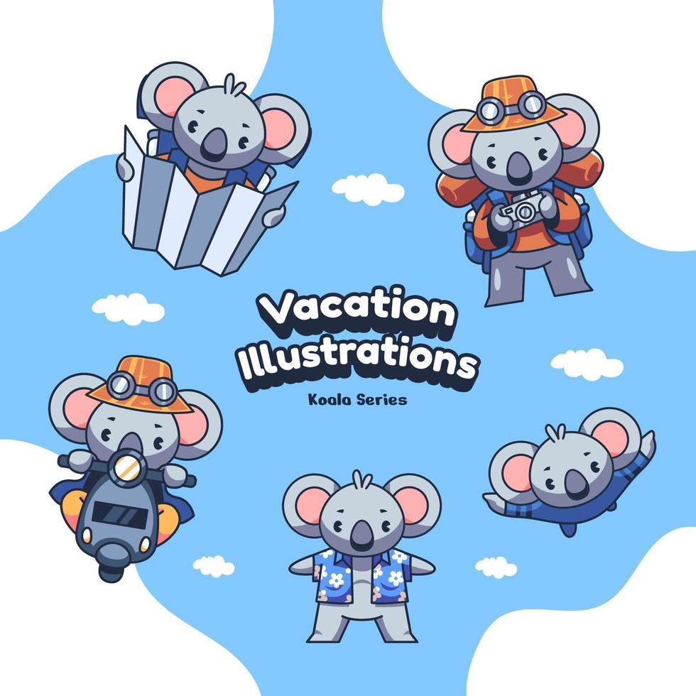 Cute Holiday Vacation Koala Vector illustrations