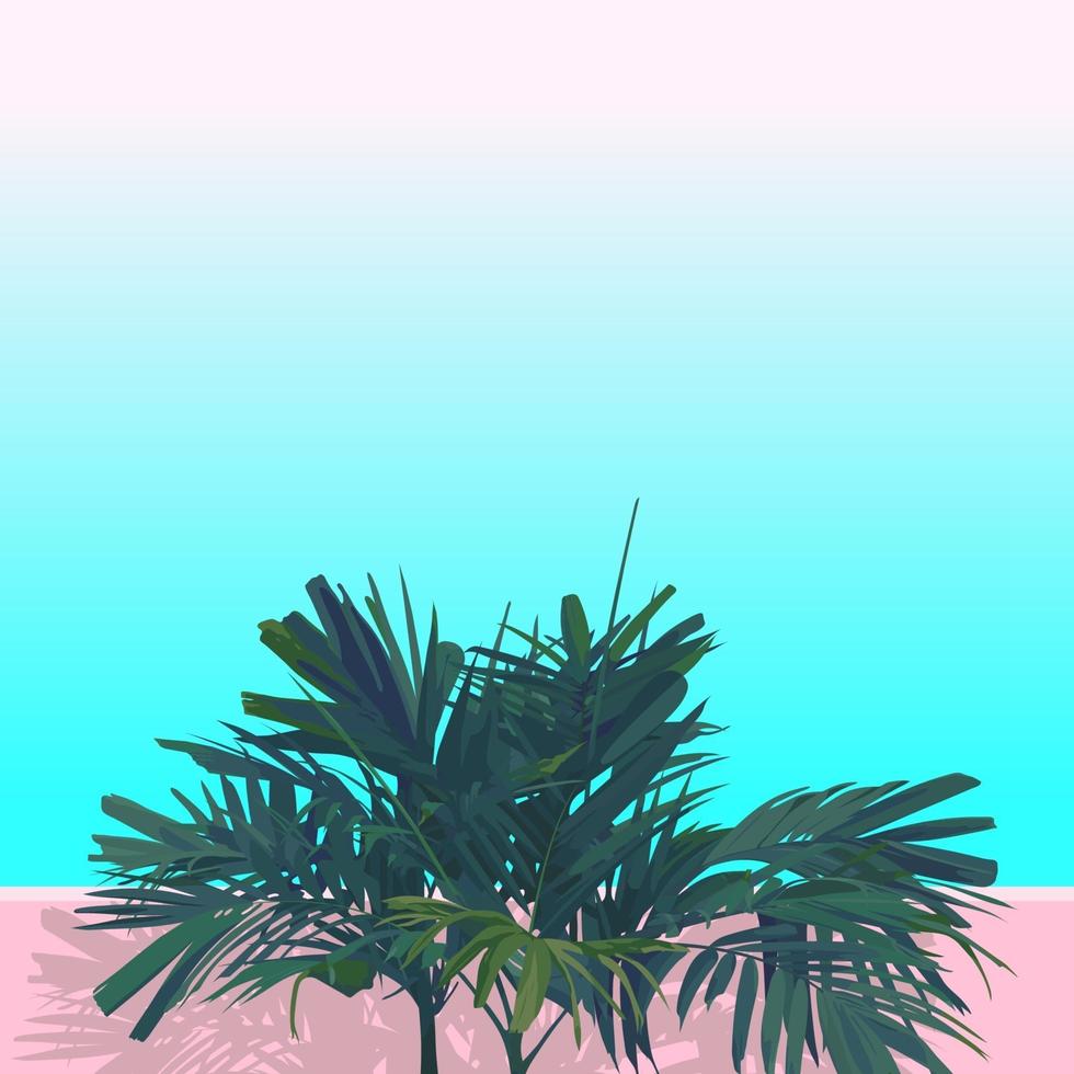 vector estilo plano de palma areca. aislar sobre fondo azul y rosa pastel. emoción nostálgica sentimiento estético