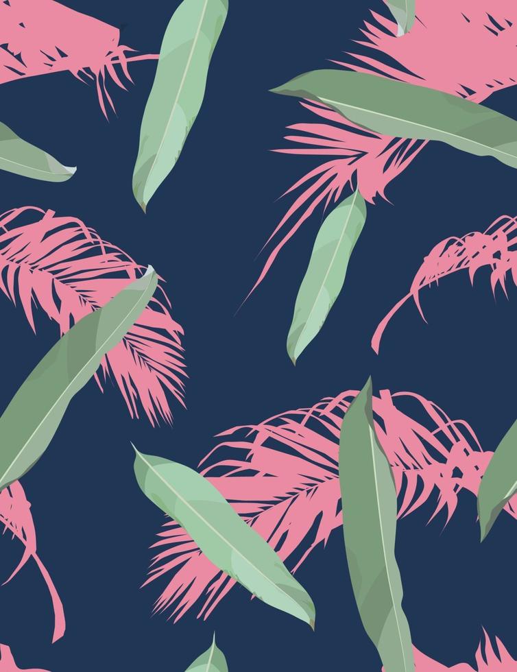 Seamless pattern of exotic leaf, palm coconut leaf, vintage saturation pastel colour palette, flat minimal hand draw vector