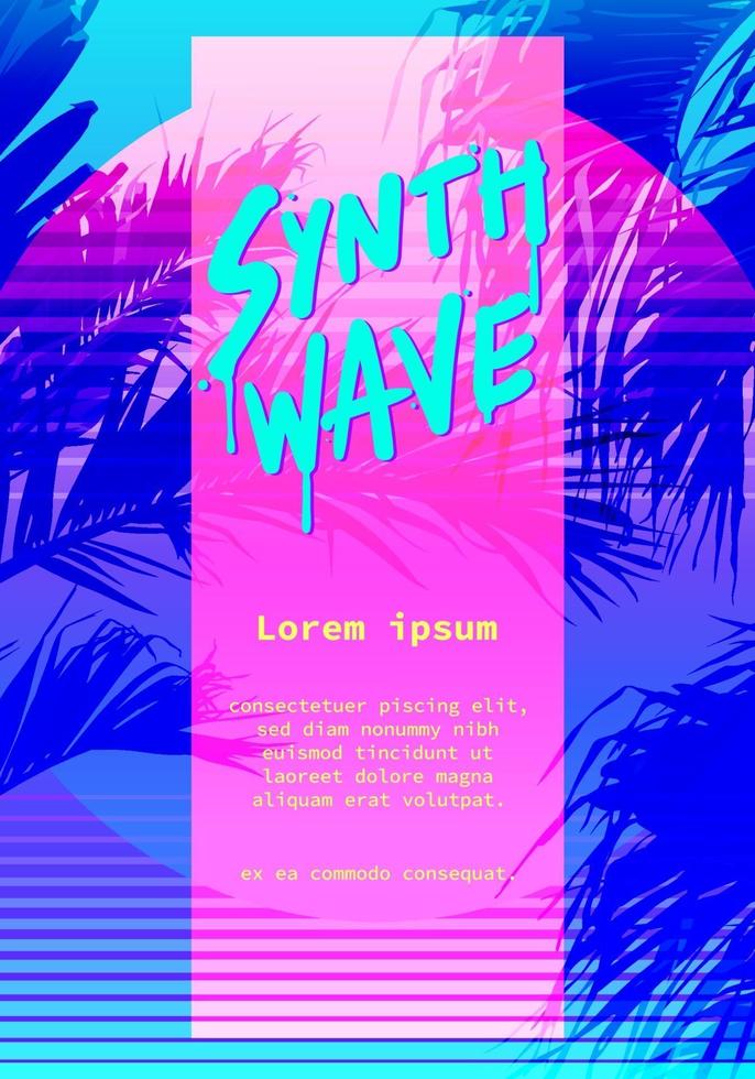 Modern retro artistic flyer, poster Synthwave super neon colorful 80s 90s style. vector graphic template