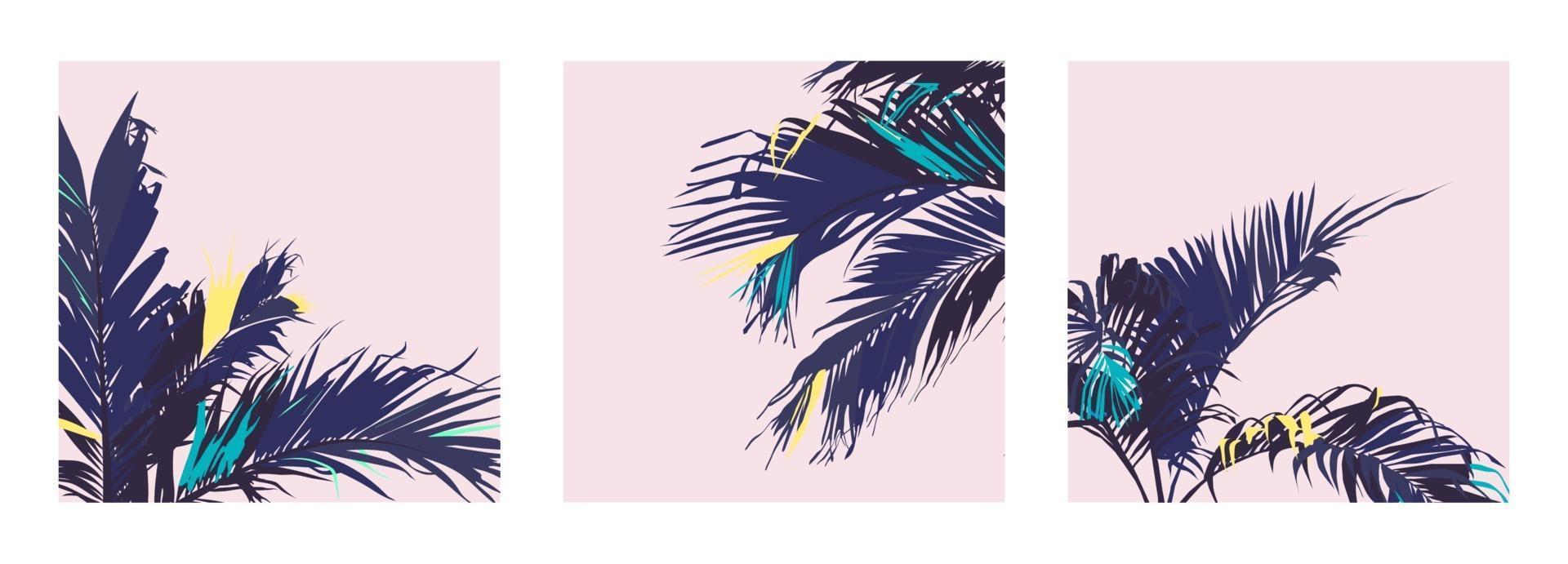 Exotic pastel tropical palm trees leaf, sweet retro vintage pastel colour palette vector
