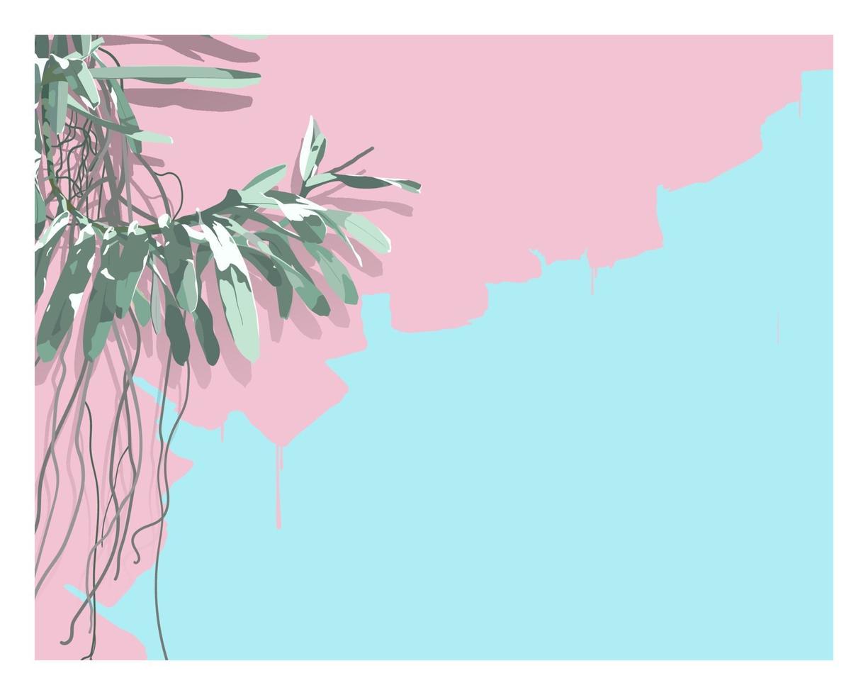 Vector of orchid tree stylish flat style. nice sweet pastel color palette. with space for texts. nostalgic emotion aesthetic feeling