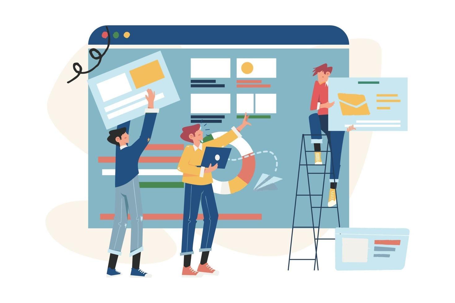 Creative teamwork building a business project on the Internet vector