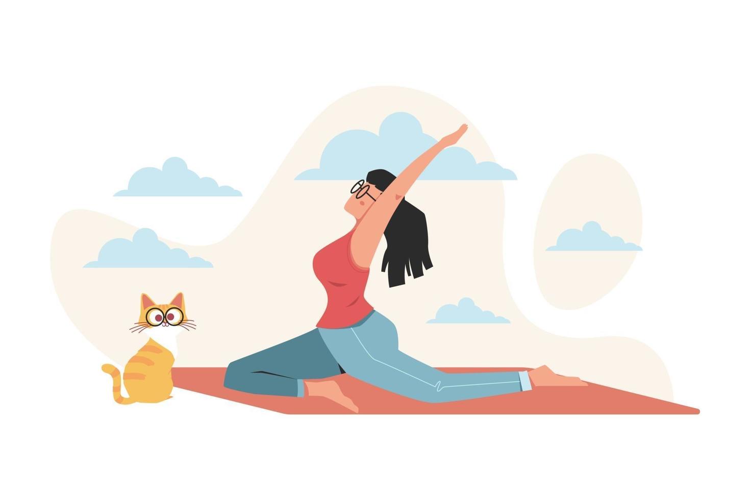 chica haciendo yoga para los beneficios para la salud del cuerpo, la mente y las emociones vector