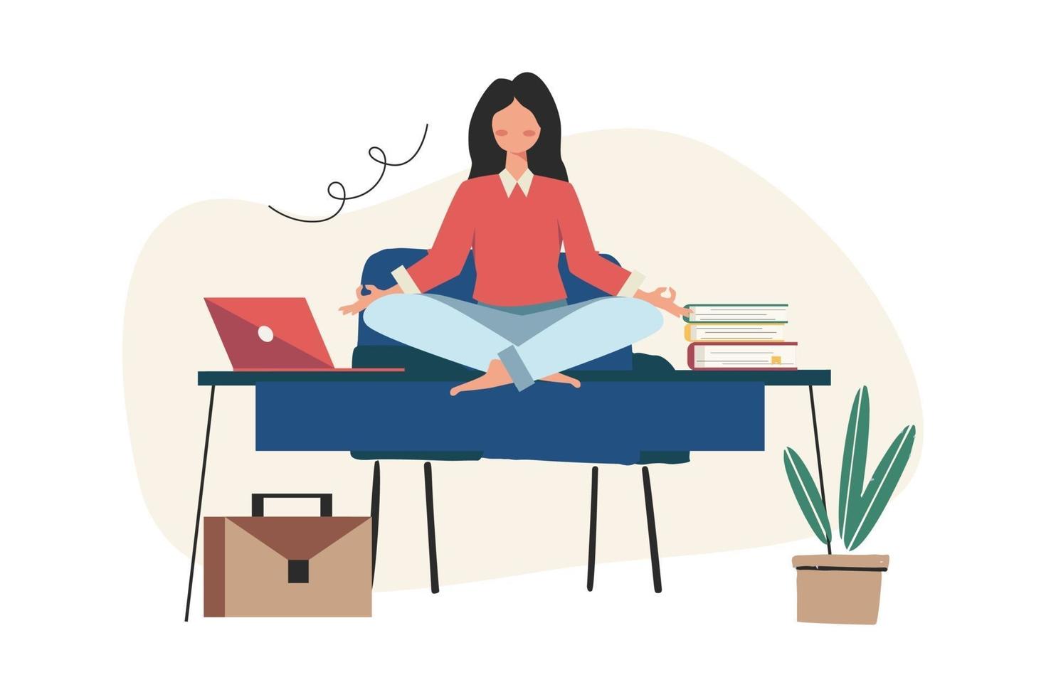 meditación durante las horas de trabajo para cuerpo, mente y emociones vector