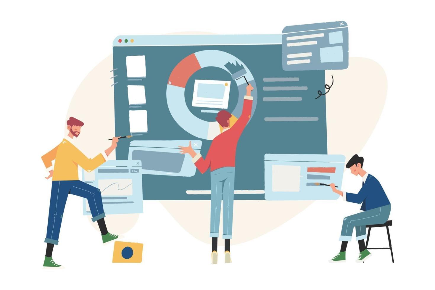 Office workers study infographics analyze the evolutionary scale vector