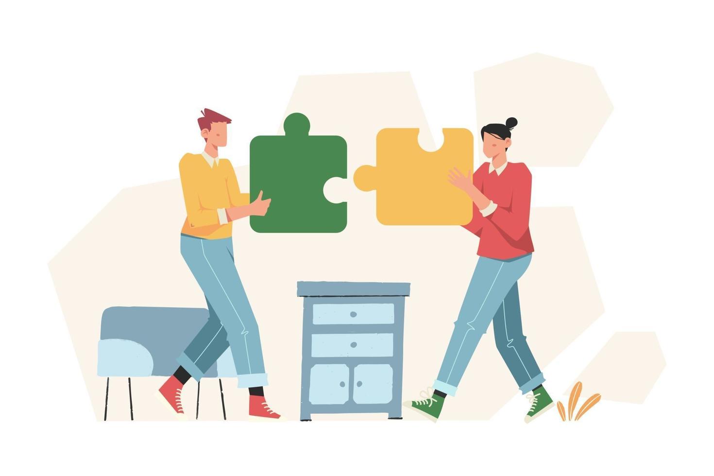 People arrange puzzle to solve the business problem vector