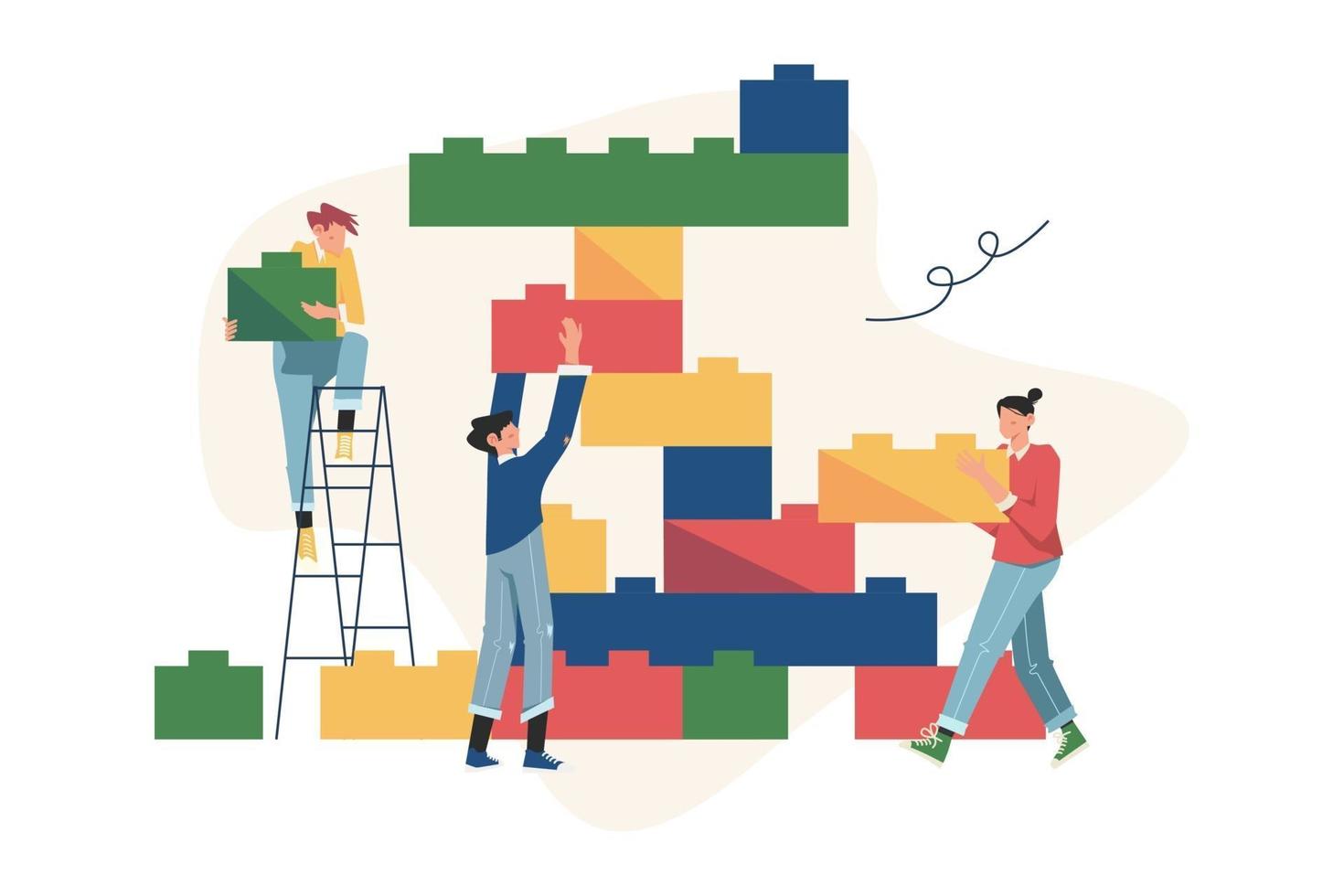 People connecting the elements of the blocks vector