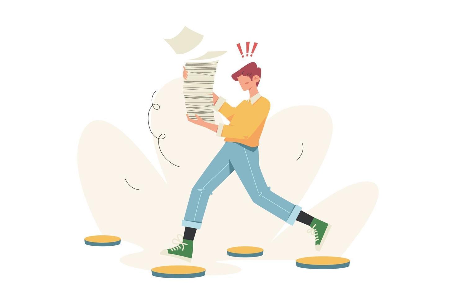 People run to their goal on floating stone holding papers vector