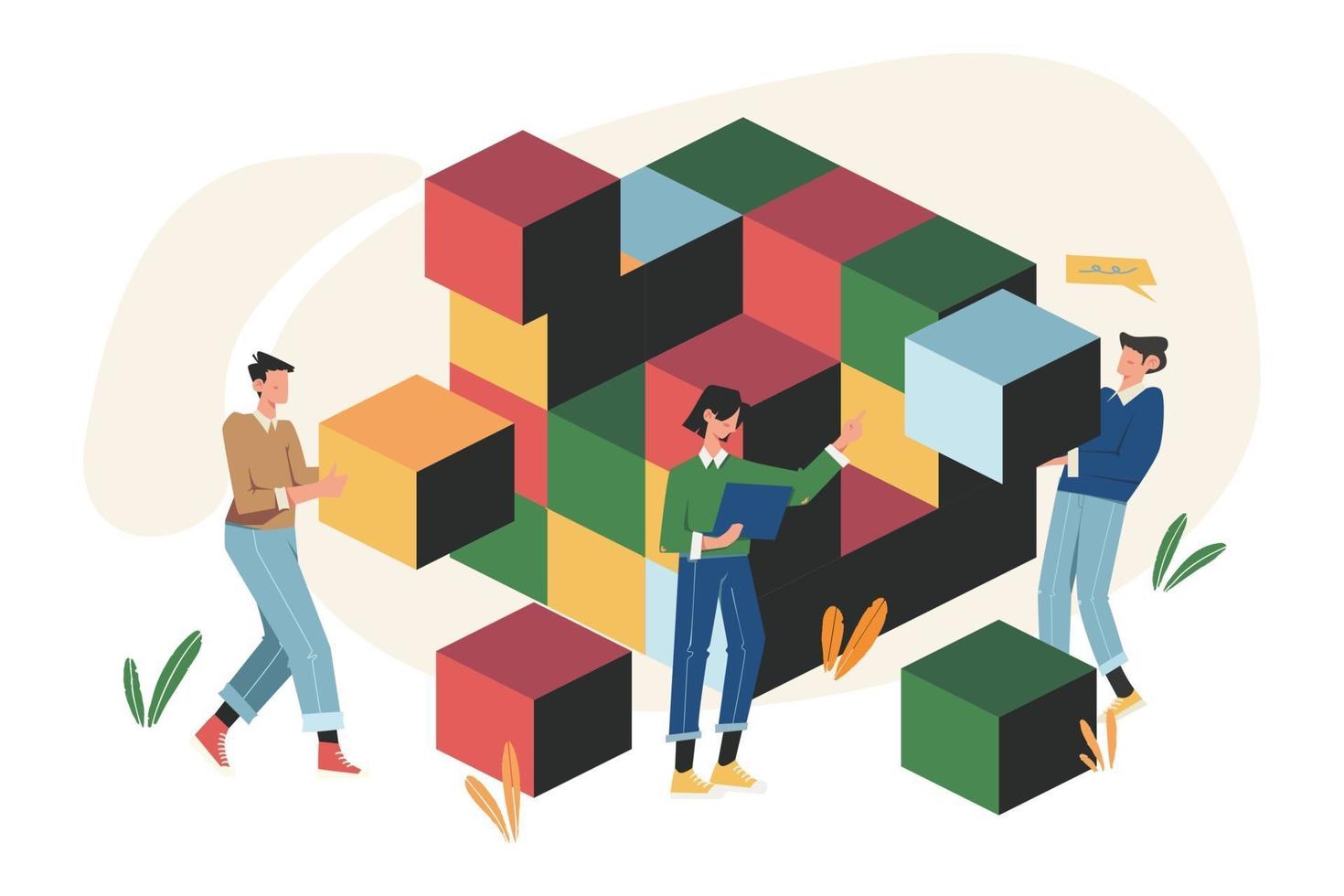 Teamwork connecting puzzle blocks elements vector