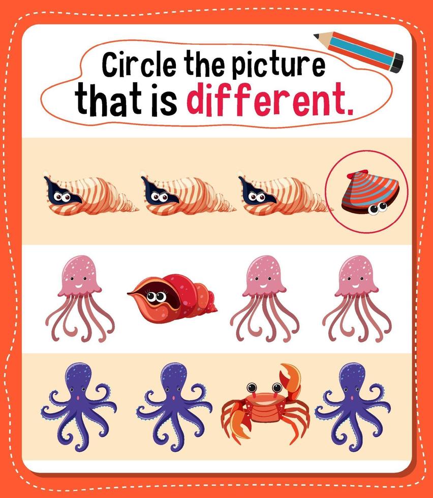 Circle the picture that is different activity for kids vector