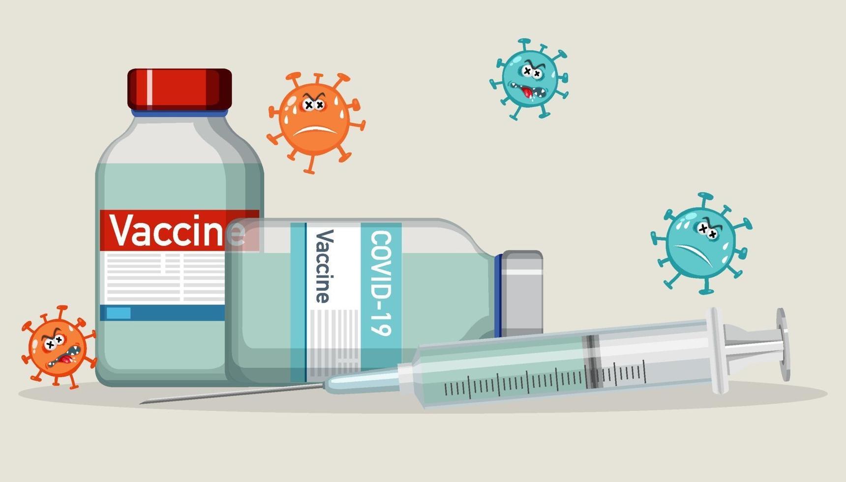 Vaccine vials and syringe on white background vector
