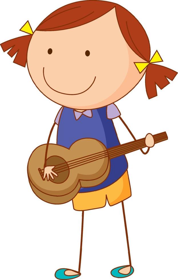 A doodle kid playing a acoustic guitar cartoon character isolated vector