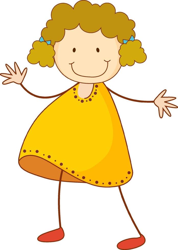 personaje de dibujos animados linda chica en estilo doodle dibujado a mano aislado vector