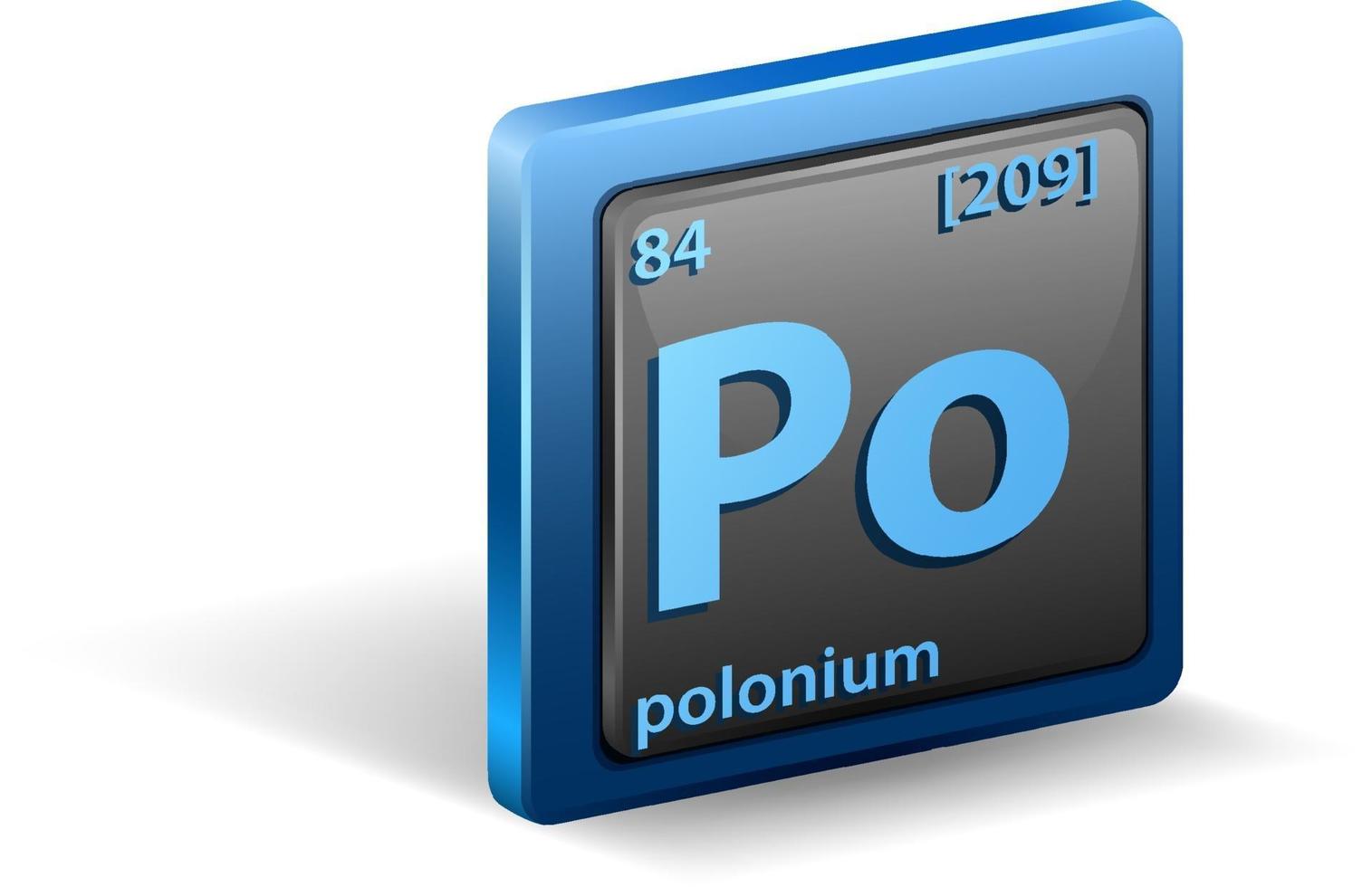 elemento químico polonio. símbolo químico con número atómico y masa atómica. vector