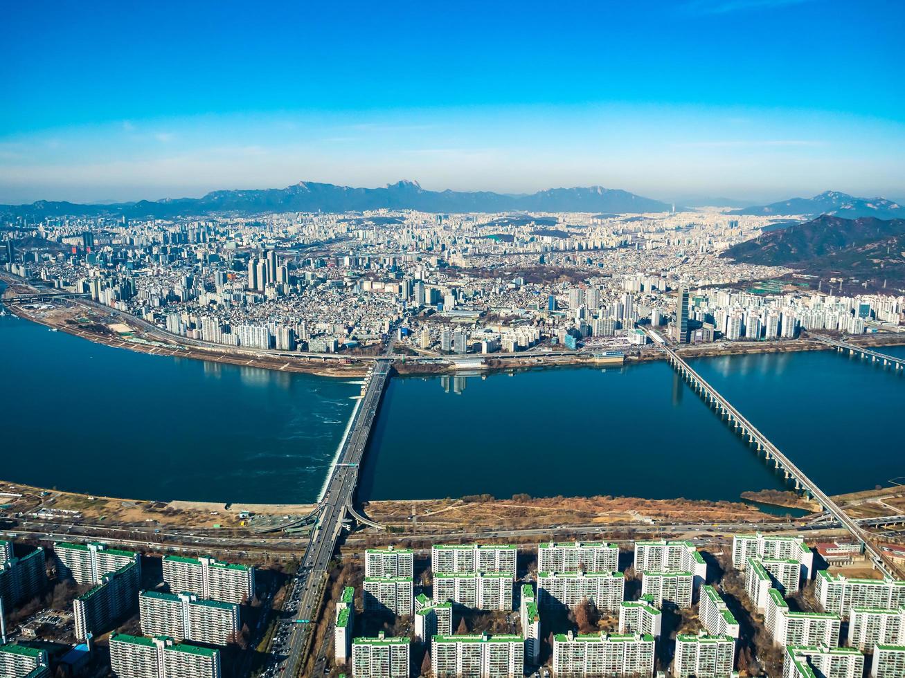 Aerial view of Seoul City, South Korea photo