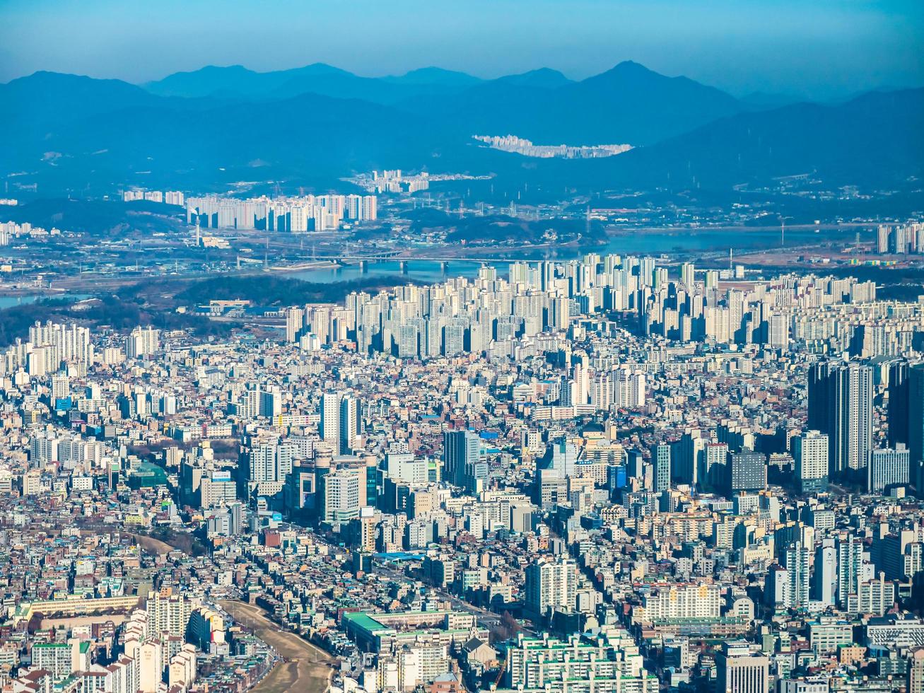 Aerial view of Seoul City, South Korea photo