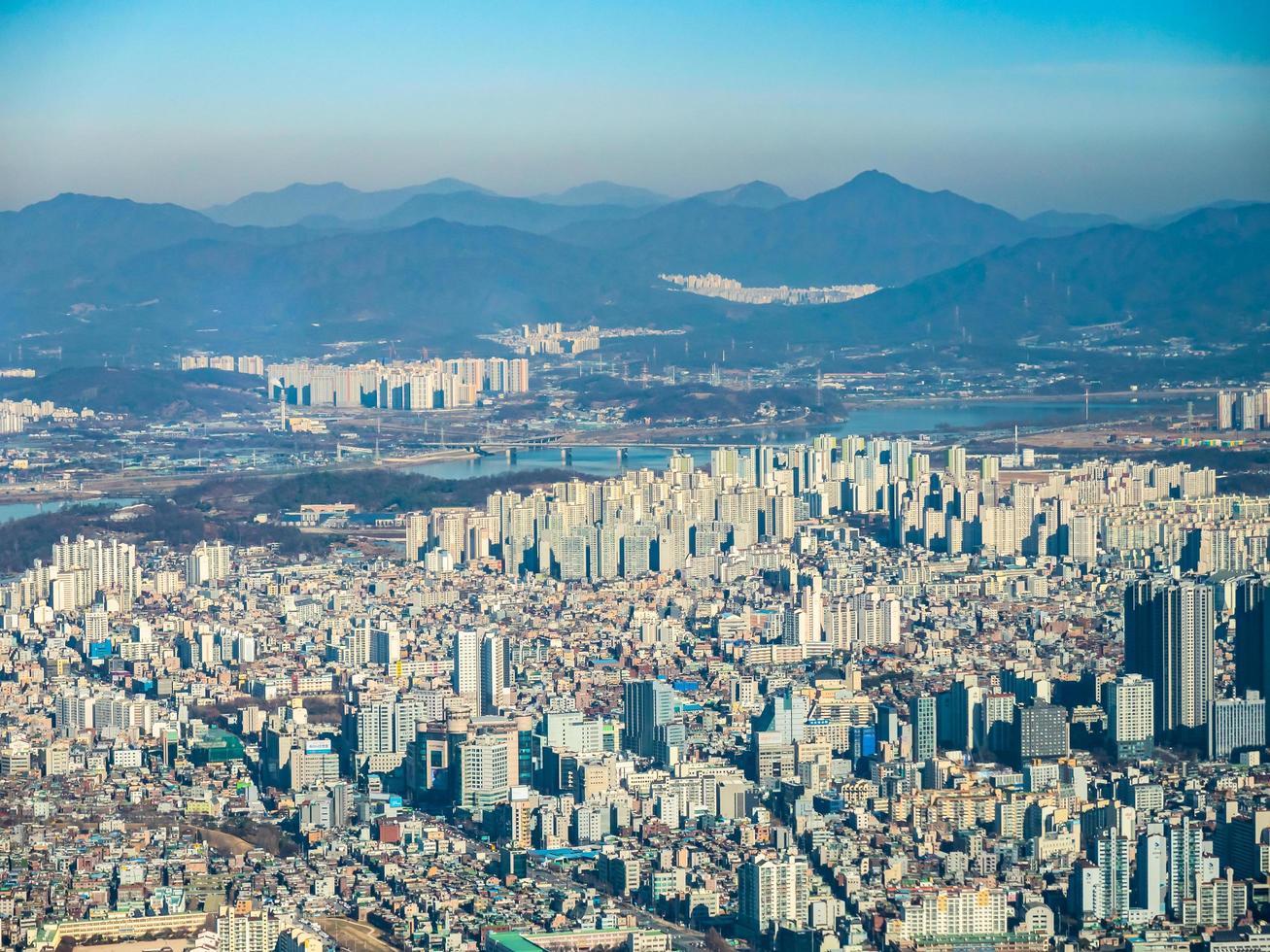 Aerial view of Seoul City, South Korea photo