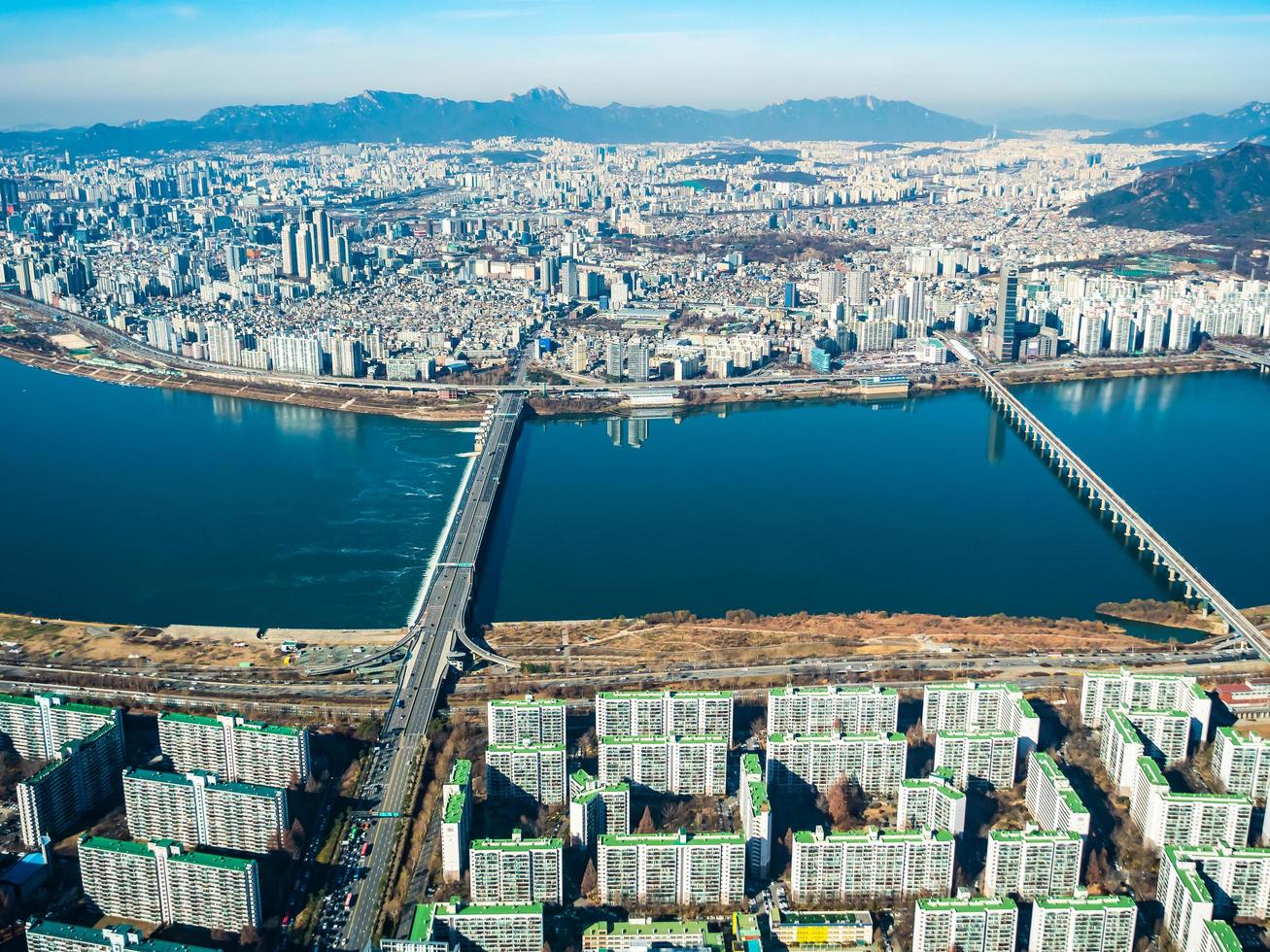 Aerial view of Seoul City, South Korea photo