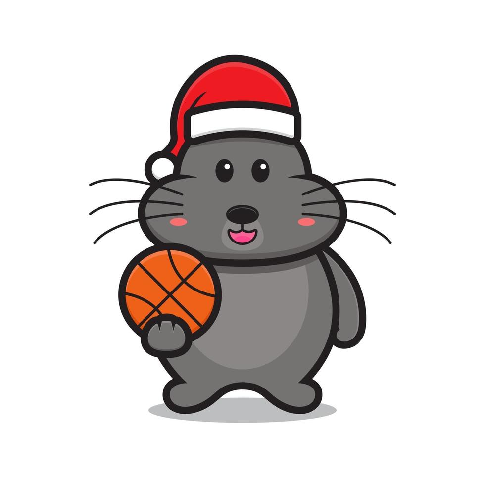 lindo personaje de mascota de ratón grande pagando baloncesto vector