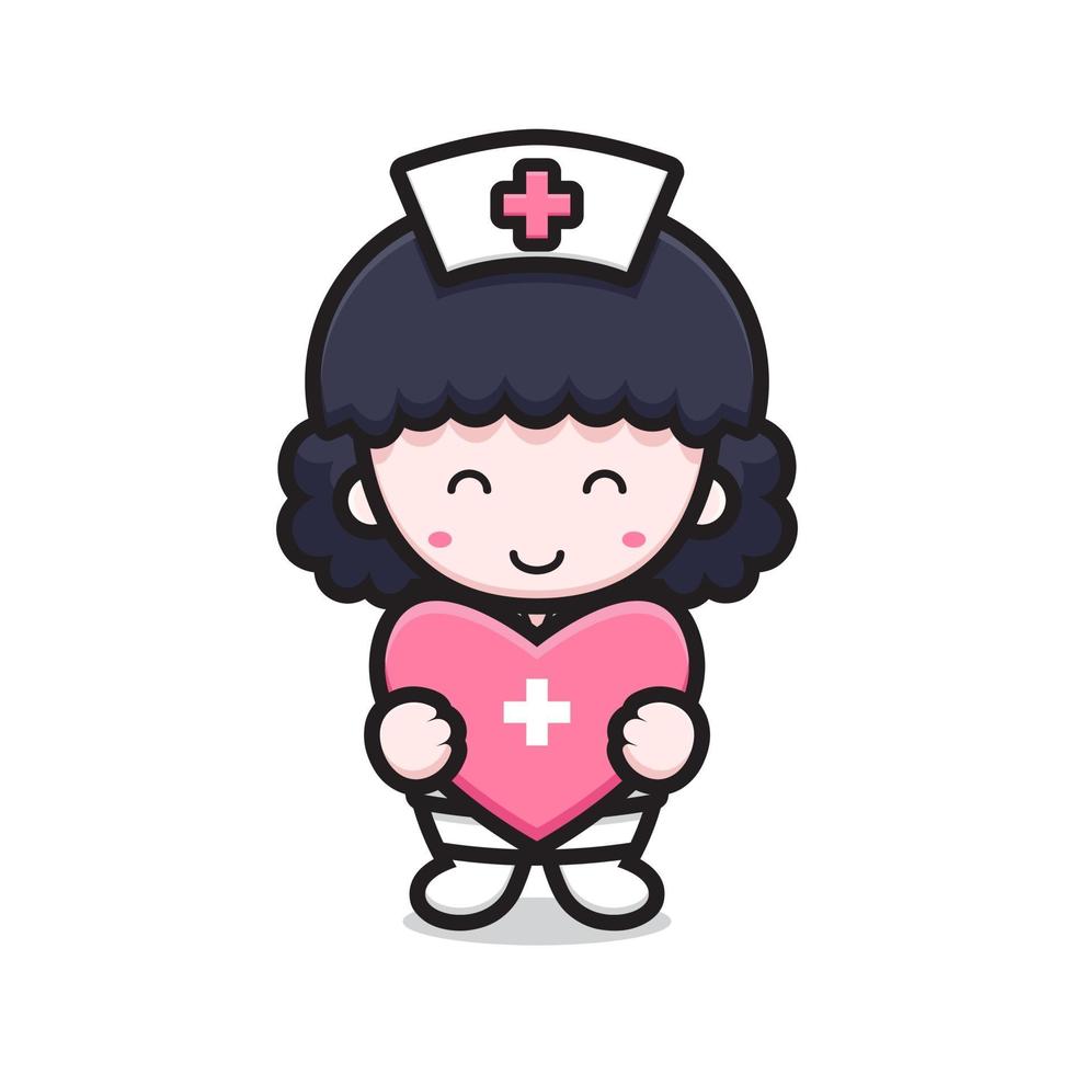cute nurse character holding heart vector