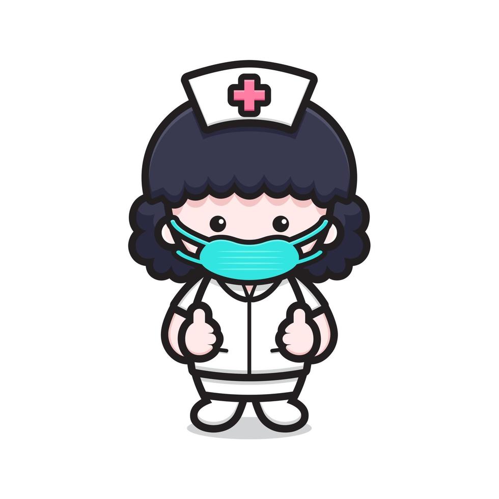 cute nurse character wear mask with good pose vector