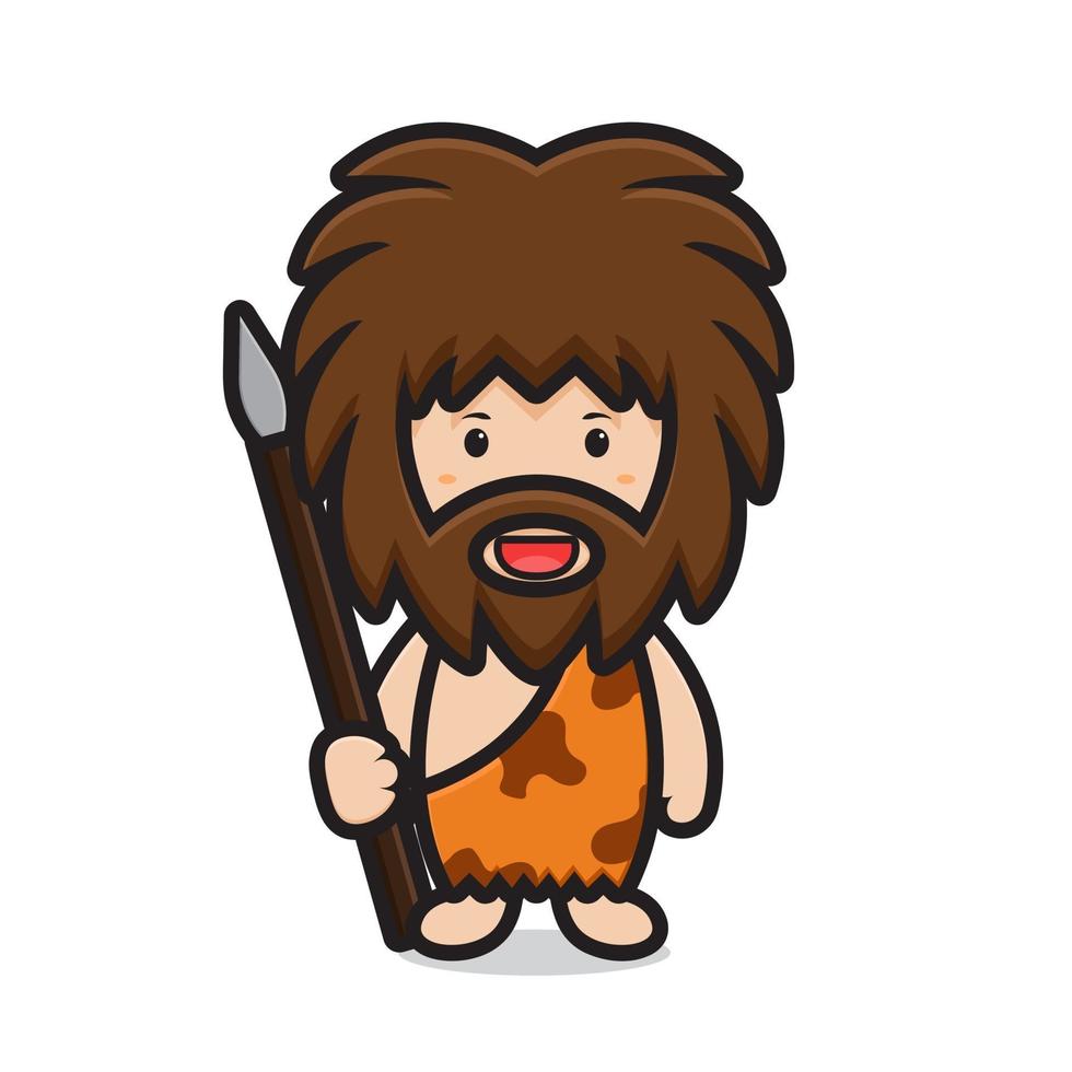 cute ancient man character holding spear vector