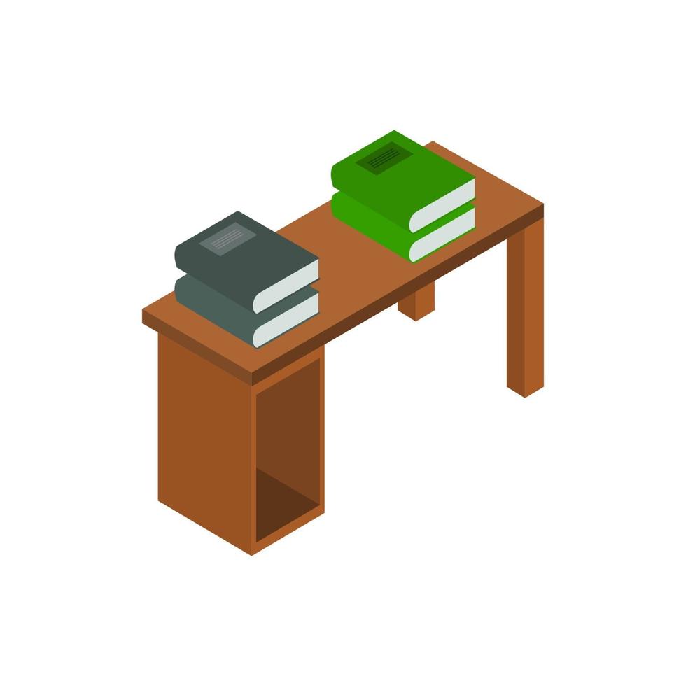 Isometric Desk With Books On White Background vector