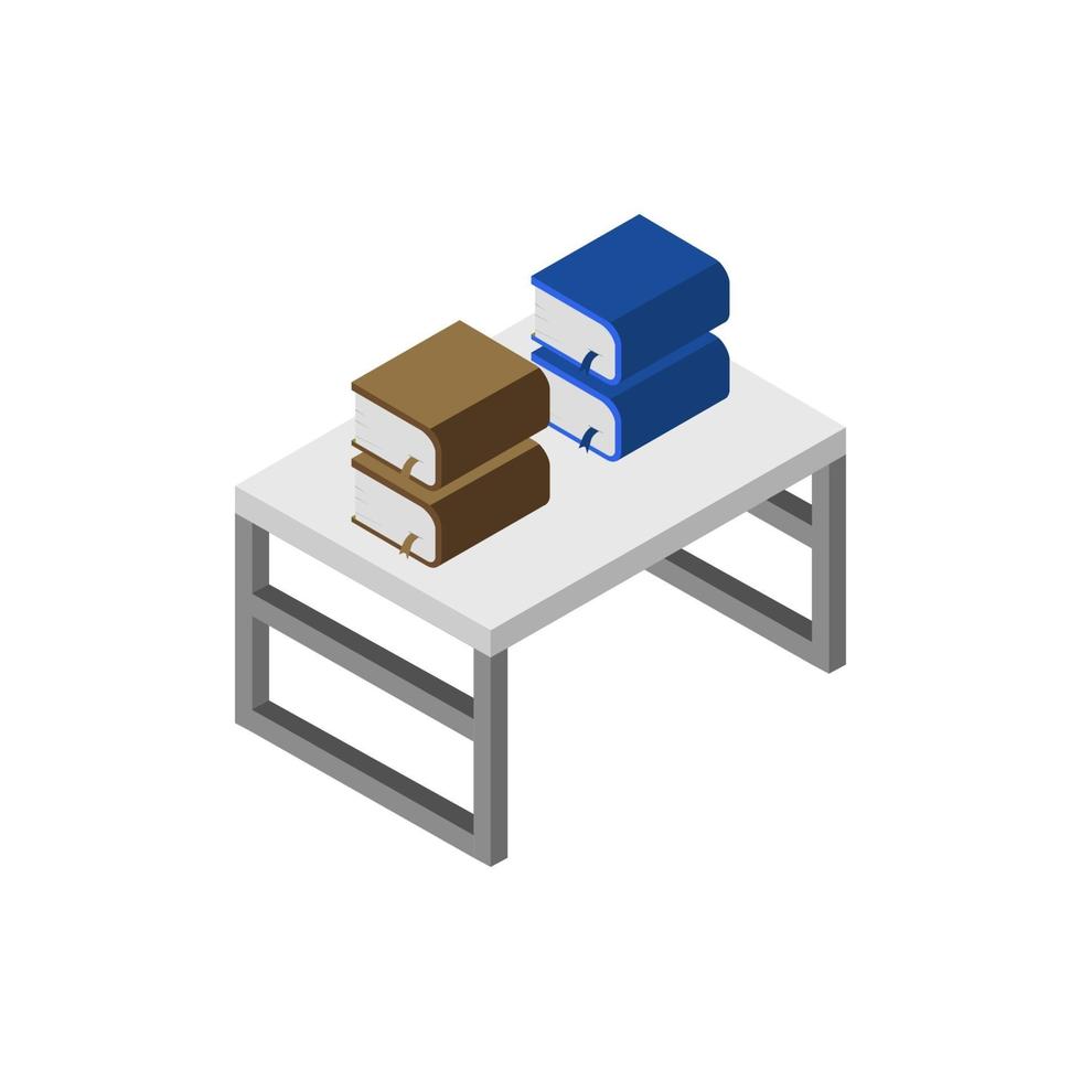 Isometric Desk With Books On White Background vector
