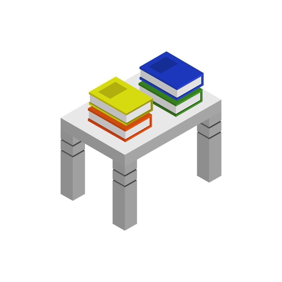 Isometric Desk With Books On White Background vector