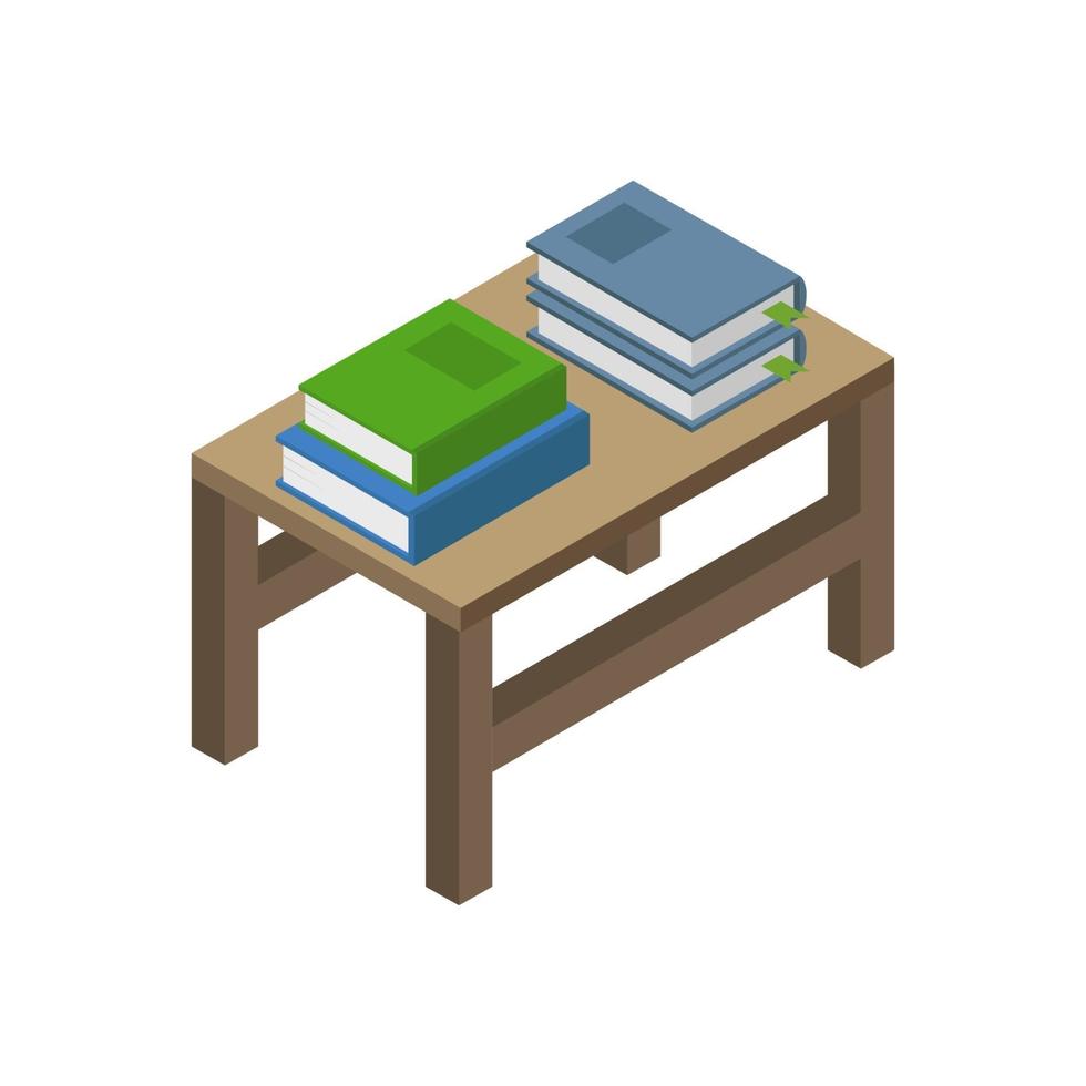 Isometric Desk With Books On White Background vector