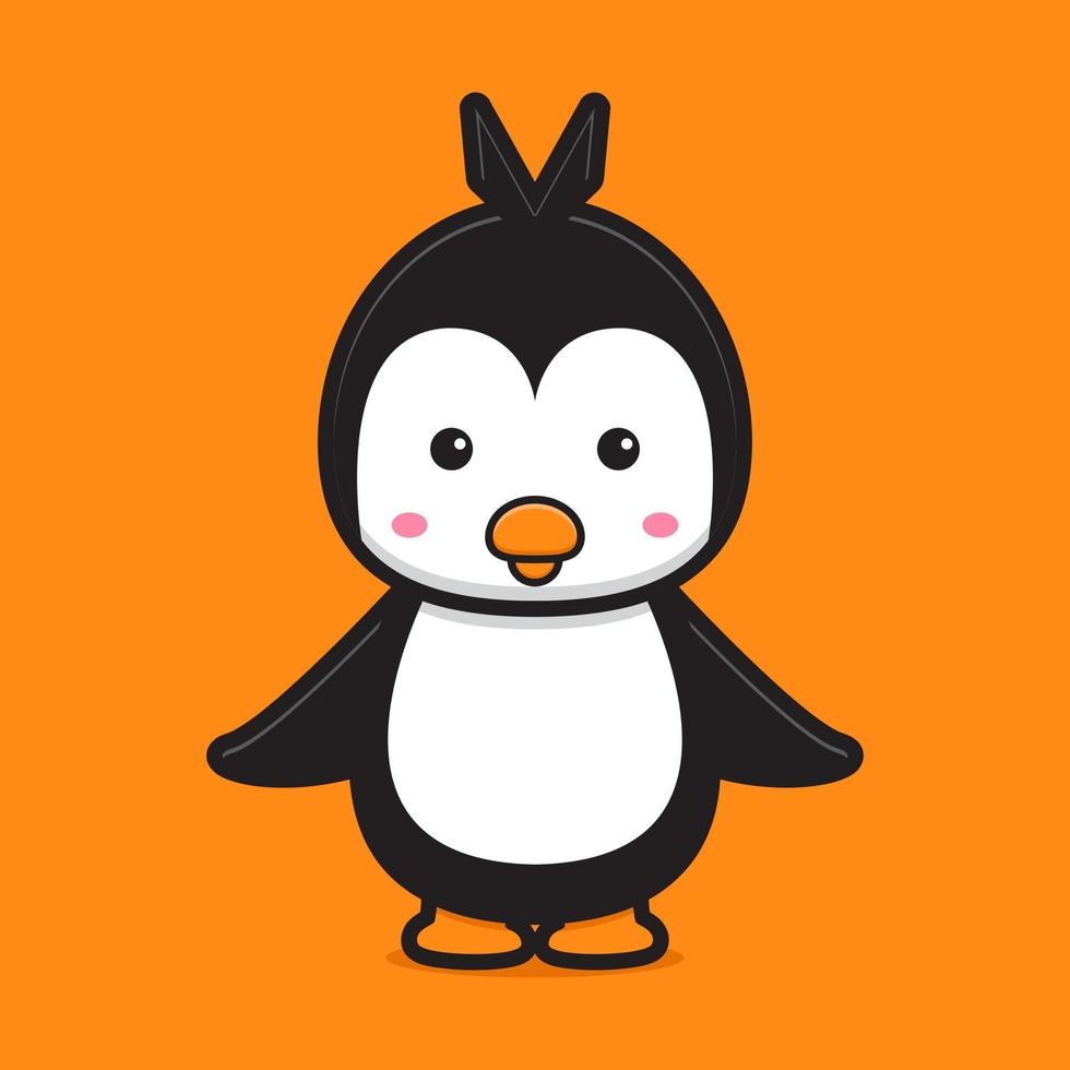 Ilustración de icono de vector de dibujos animados de personaje de mascota de pingüino lindo