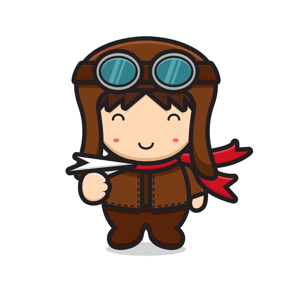 lindo personaje de mascota piloto jugando avión de papel vector