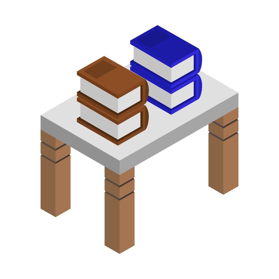 Isometric Desk With Books On White Background vector