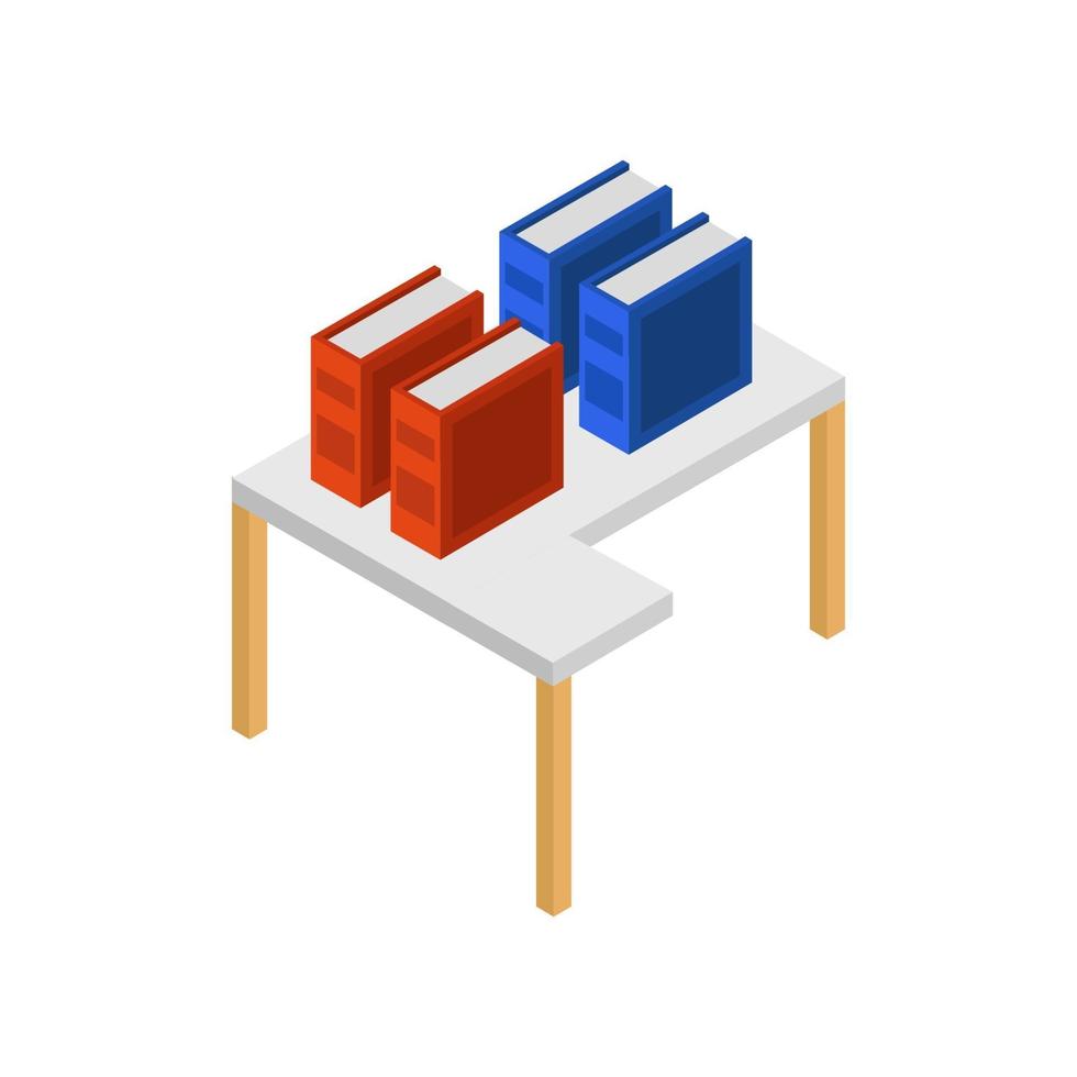 Isometric Desk With Books On White Background vector