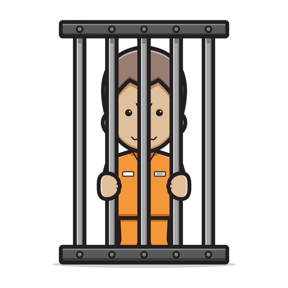 Cute prisoner character in jail cartoon vector icon illustration