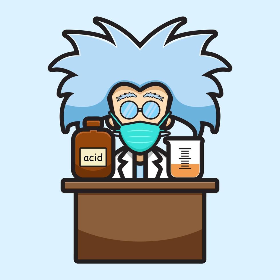 Cute scientist character wearing mask experiment dangerous chemical cartoon vector icon illustration