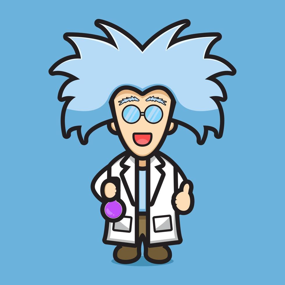 Cute scientist character experiment chemical cartoon vector icon illustration