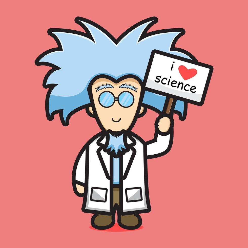 Cute scientist character love science cartoon vector icon illustration