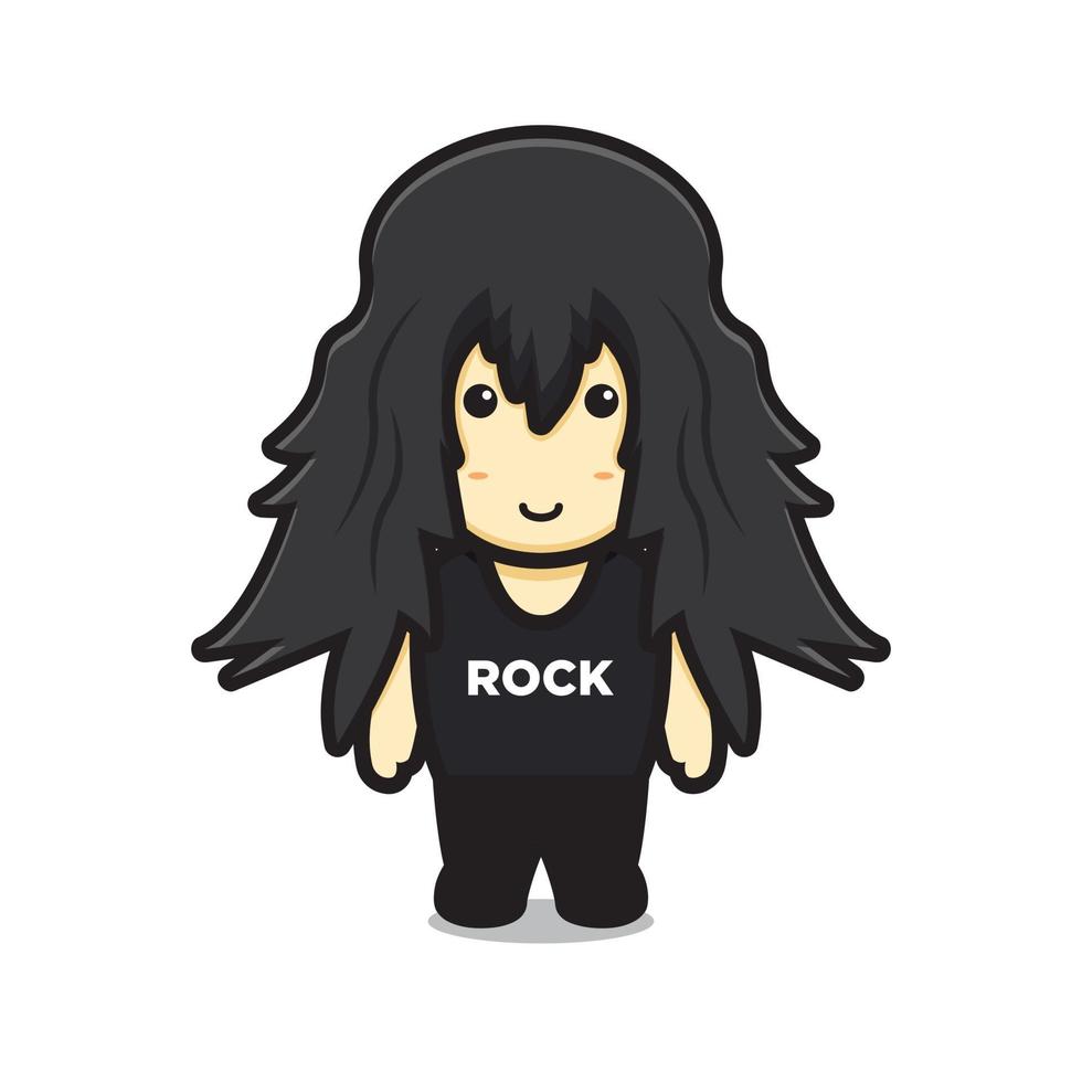 Cute rocker with long hair cartoon vector icon illustration